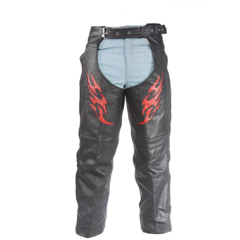 Flame Embroidered Motorcycle Chaps Heavy Duty