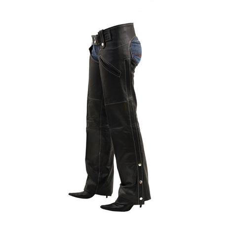 Women Leather Chaps With White Accent Stitching