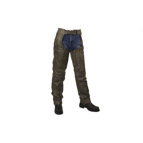 Distressed Brown Leather Motorcycle Chaps - Men's