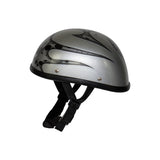 Silver Motorcycle Novelty Helmet With Burning Skull And Tribal Design, Novelty Helmets, [product_description] - Rhino Gear