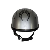 Silver Motorcycle Novelty Helmet With Burning Skull And Tribal Design, Novelty Helmets, [product_description] - Rhino Gear