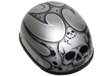 Silver Motorcycle Novelty Helmet With Burning Skull And Tribal Design, Novelty Helmets, [product_description] - Rhino Gear