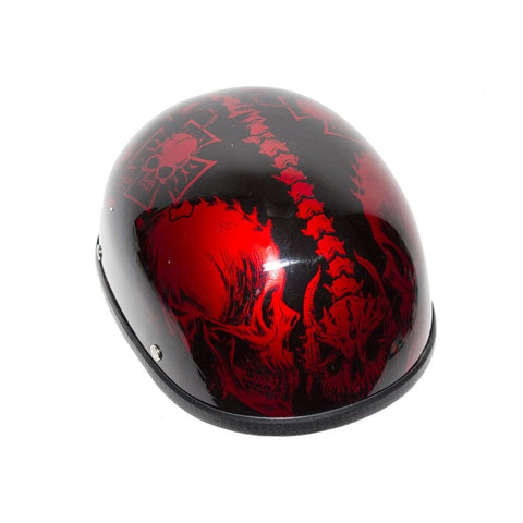 Shiny Burgundy Motorcycle Novelty Helmet with Horned Skeletons