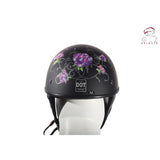 Womens Flat Black DOT Approved Helmet With Purple Rose Tribal Design, DOT Helmets, [product_description] - Rhino Gear