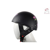 Womens Flat Black DOT Approved Helmet With Purple Rose Tribal Design, DOT Helmets, [product_description] - Rhino Gear