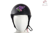 Womens Flat Black DOT Approved Helmet With Purple Rose Tribal Design, DOT Helmets, [product_description] - Rhino Gear