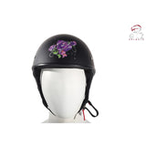 Womens Flat Black DOT Approved Helmet With Purple Rose Tribal Design, DOT Helmets, [product_description] - Rhino Gear