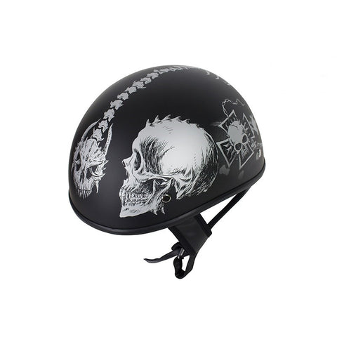 Flat Black DOT Helmet with Grey Horned Skeletons And Iron Cross