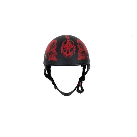 Flat Black DOT Helmet with Red Horned Skeletons And Iron Cross