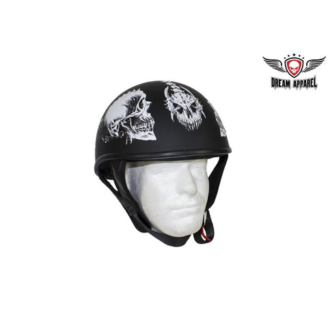 Flat Black DOT Helmet with White Horned Skeletons And Iron Cross