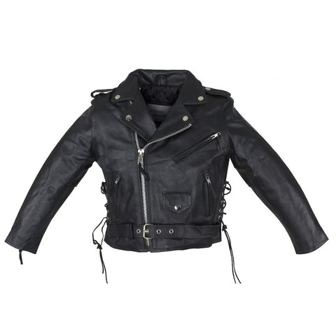 Kids Leather Motorcycle Jacket With Side Laces