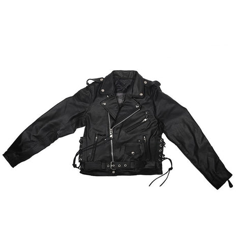 Teens Leather Motorcycle Jacket With Side Laces