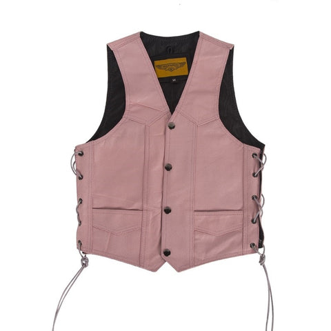 Kids Pink Classic Leather Vest With Side Laces