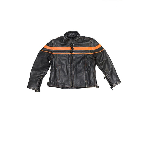 Kids Race Style Leather Jacket With Orange Stripes