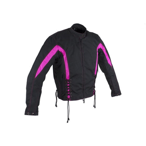 Women's Lace Hot Pink & Black Motorcycle Textile Jacket With Laces