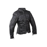 Women's Leather Motorcycle Jacket With Reflective Skulls, Woman's Jackets, [product_description] - Rhino Gear