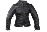 Women's Leather Motorcycle Jacket With Reflective Skulls, Woman's Jackets, [product_description] - Rhino Gear