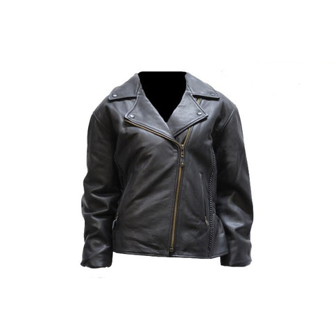 Womens Classic Leather Jacket With Braid