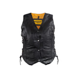 Women's Premium Leather Motorcycle Vest With 7 Pockets Laces And Gun Pockets, Woman's Vests, [product_description] - Rhino Gear