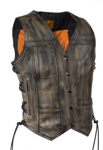 Womens Distressed Brown Naked Premium Cowhide Leather Vest