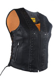 Women's Premium Leather Motorcycle Vest With Studs, Side Laces, and Conceal Carry Pockets, Woman's Vests, [product_description] - Rhino Gear