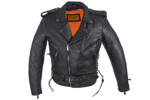 Mens Classic Premium Heavy Duty Motorcycle Jacket With Side Laces