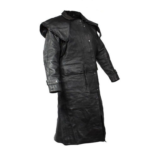 Men's Premium Leather Duster Jacket With Removable Cape And Liner