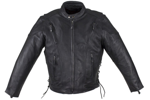 Mens Premium Heavy Duty Leather Racer Jacket with Side Laces