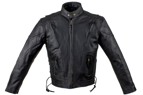 Mens Leather Racer Jacket with Side Laces