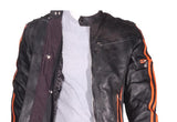 Mens Racing Premium Leather Motorcycle Jacket With Orange Stripes, Men's Leather Jacket, [product_description] - Rhino Gear