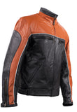 Men's Racer Heavy Jacket Orange With Reflective Piping, Men's Leather Jacket, [product_description] - Rhino Gear