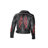 Men's Classic Style Premium Leather Jacket With Flames And Reflective Piping, Men's Leather Jacket, [product_description] - Rhino Gear