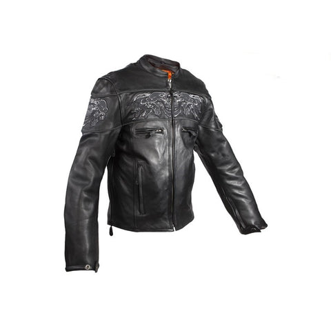 Mens Leather Jacket With Reflective Skulls