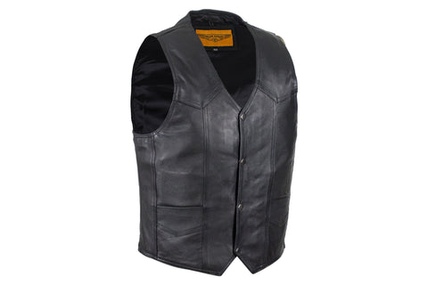 Men's Plain Black Leather Vest With Gun Pockets