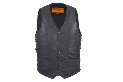 Mens Leather Vest With Multi Pockets And Inside Gun Pockets