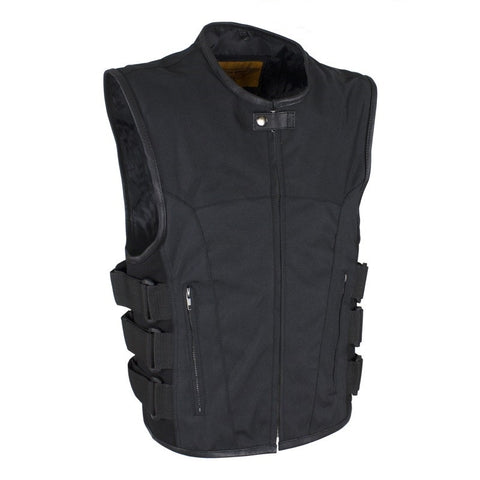 Men’s Black Motorcycle Swat Style Tactical Textile Vest with Conceal Pockets