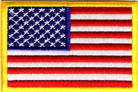 American US Flag PATCH Small Yellow Border 3 Inch - 3x2 inch