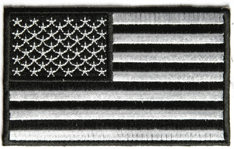 American US Flag Black White PATCH 4 Inch - 4x2.5 inch