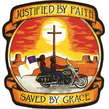 "Justified By Faith/Saved By Grace" Back Patch 10.25x9.5 inches