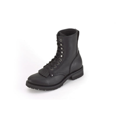 Women's Biker Combat Style Boots With Laces & Tassle In Front