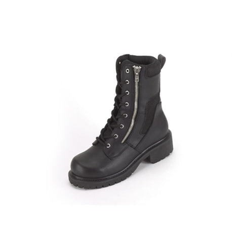 Women's Biker Boots With Lace Up Front & Side Zipper