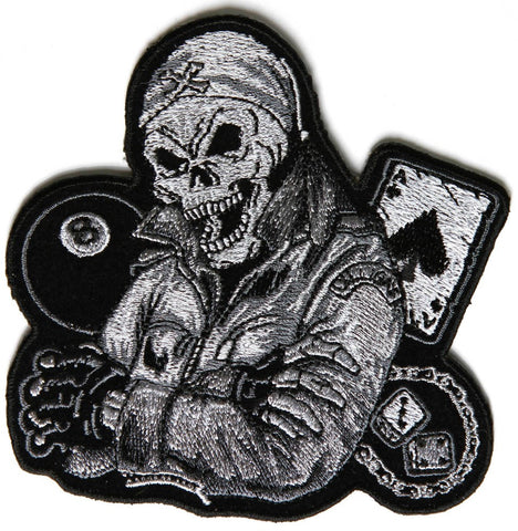 Biker Dude Skull Small PATCH In Gray - 4x4 inch