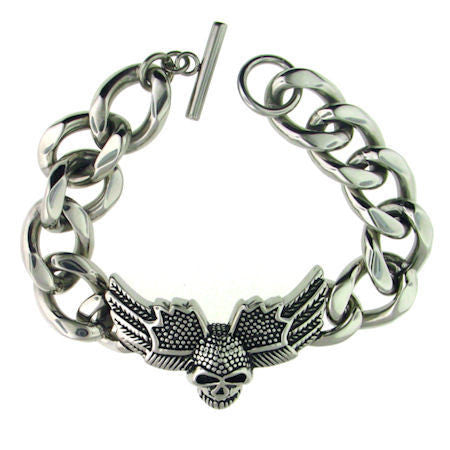 Women's Stainless Steel Girl Skull With Wings Bracelet