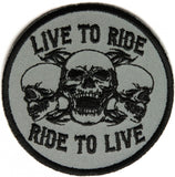 Live To Ride Ride To Live Three Skulls PATCH - 3x3 inch, Patch, [product_description] - Rhino Gear