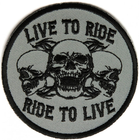 Live To Ride Ride To Live Three Skulls PATCH - 3x3 inch