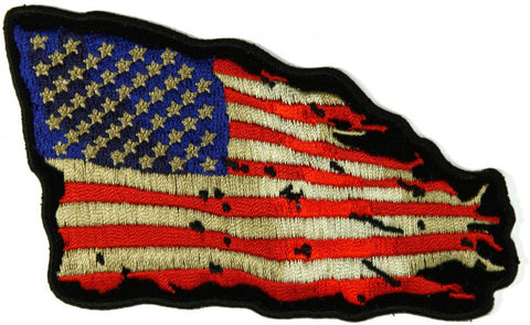 American US Tattered Flag PATCH Small - 4x3 inch