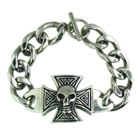 Stainless Steel Maltese Cross Skull Bracelet