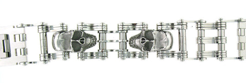 Stainless Steel Chucky 2 Skull On Motorcycle Chain Bracelet