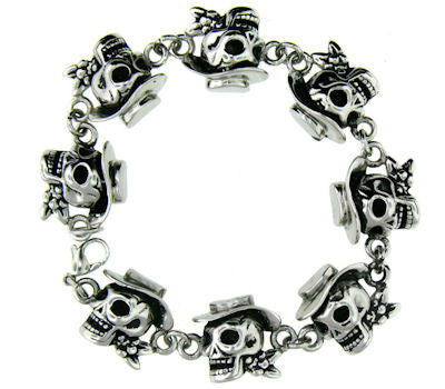 Stainless Steel Skull Bracelet With Cowboy Hat