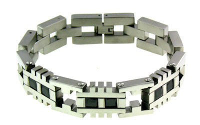 Stainless Steel With Black Block Accents Bracelet